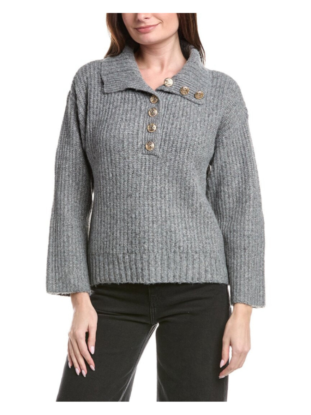 Generation Love Grey Ribbed Button-Up Sweater Size XS